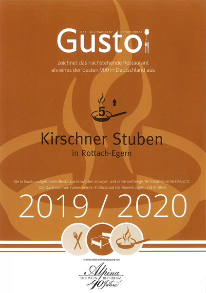 Gusto Auszeichnung Kirschner Stuben in Rottach Egern 2019/2020