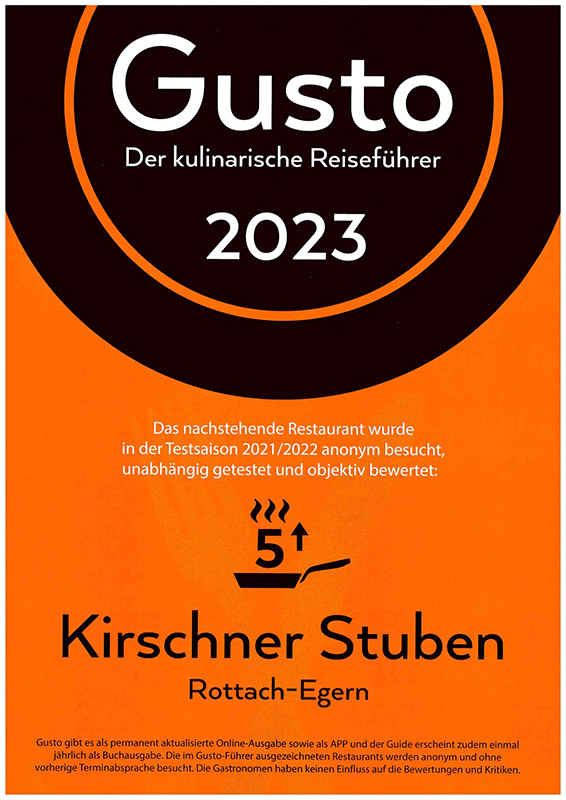 Gusto Auszeichnung Kirschner Stuben in Rottach Egern 2019/2020